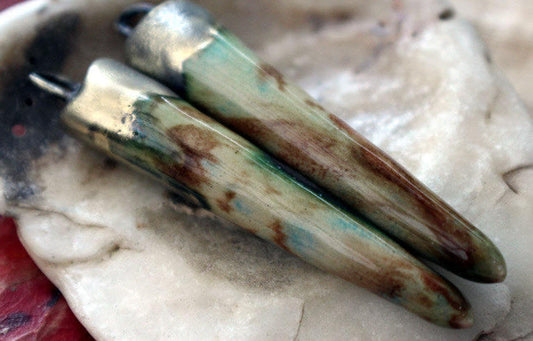 Ceramic Bronzy Spike Earring Charms - Mocha Marble