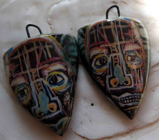 Ceramic Decal Basquiat Shield Earring Charms #5