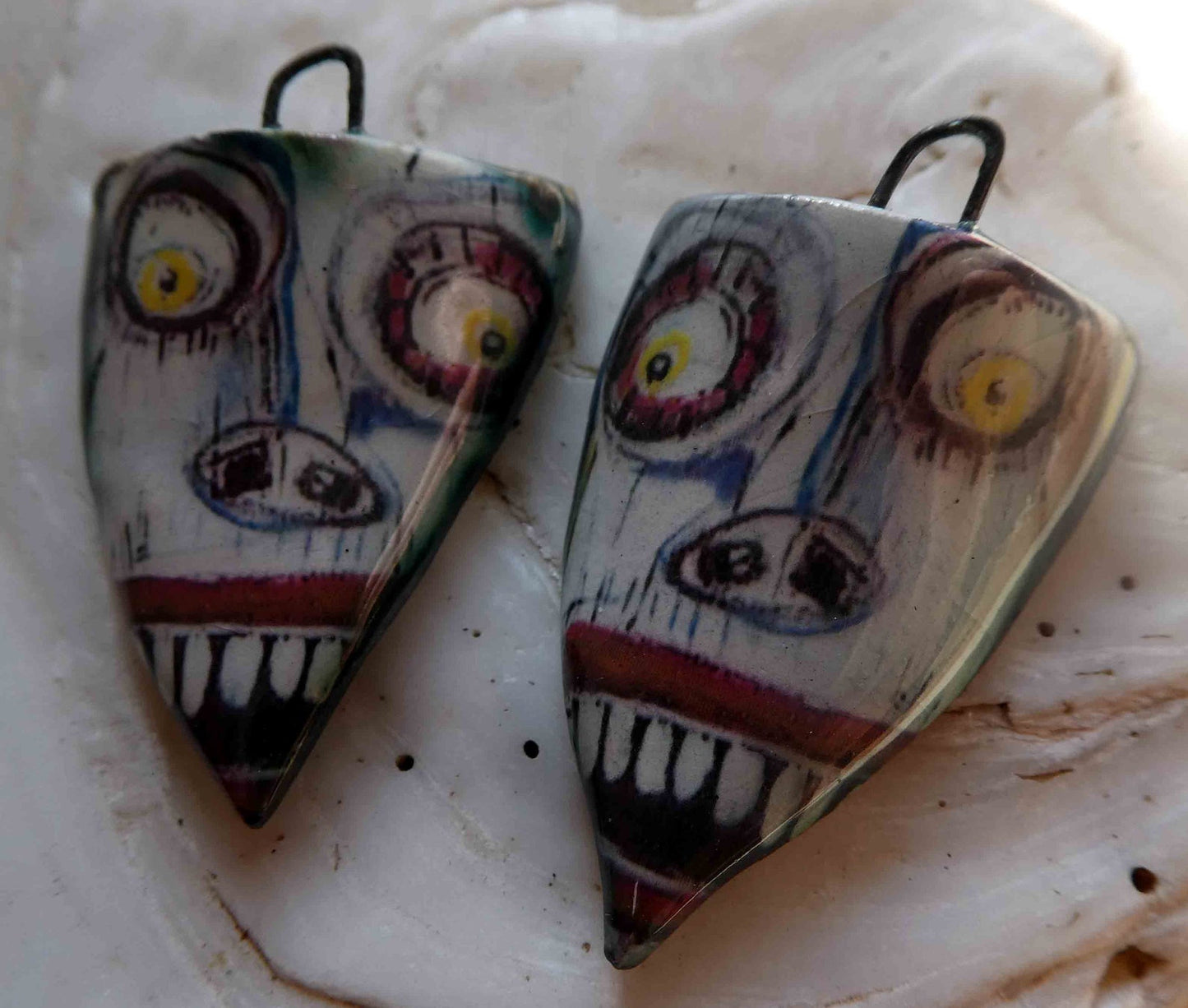 Ceramic Decal Basquiat Shield Earring Charms #6