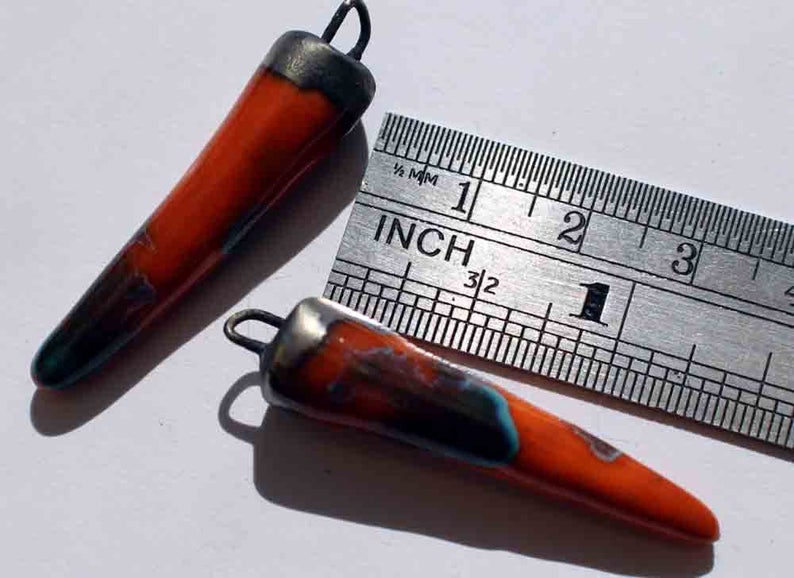 Ceramic Spikes Earring Charms - Vermillion Sunburst