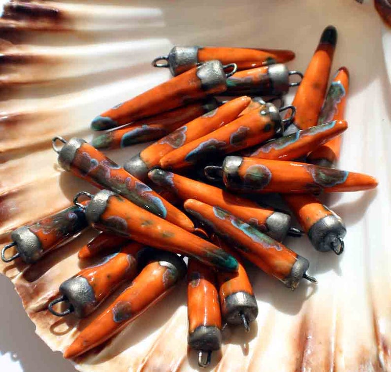 Ceramic Spikes Earring Charms - Vermillion Sunburst