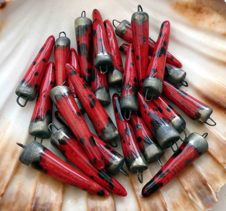 Ceramic Spikes Earring Charms - Ladybug