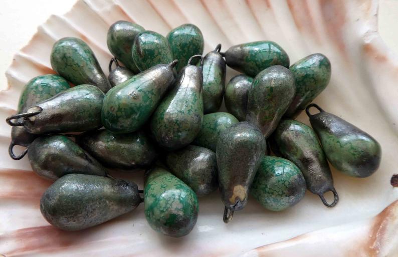 Ceramic Drops Earring Charms -Green Metal