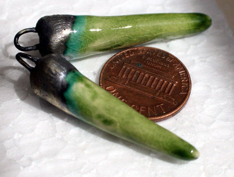 Ceramic Spikes Earring Charms -Green Crackle