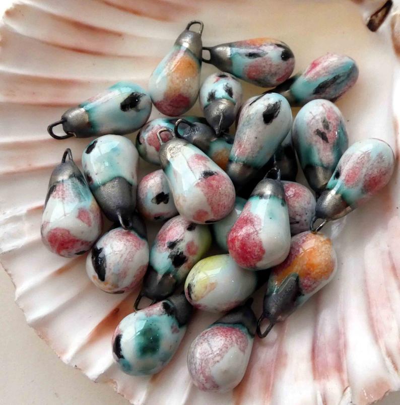 Ceramic Drops Earring Charms - Poppy Fields