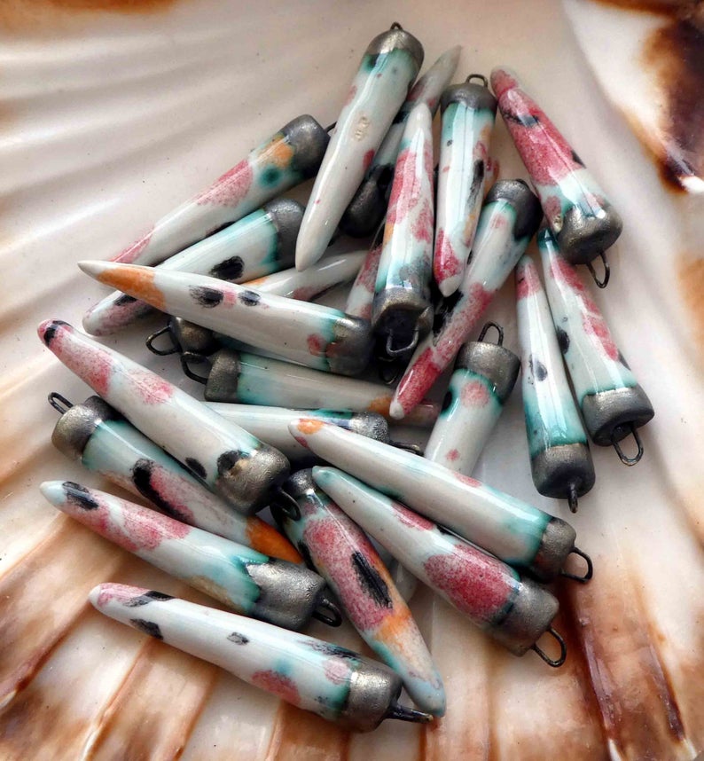 Ceramic Spikes Earring Charms - Poppy Fields