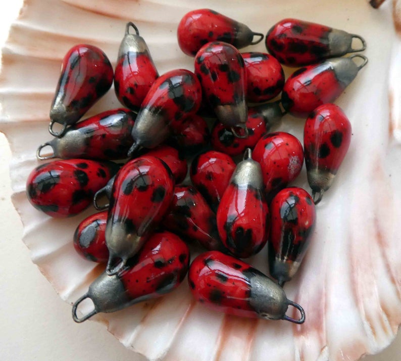 Ceramic Drops Earring Charms - Ladybug