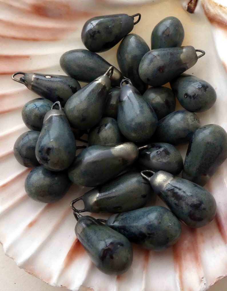 Ceramic Bronzy Drops Earring Charms-Blue Grotto