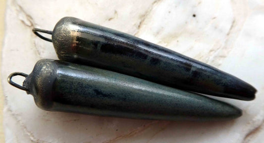 Ceramic Bronzy Spikes Earring Charms-Blue Grotto