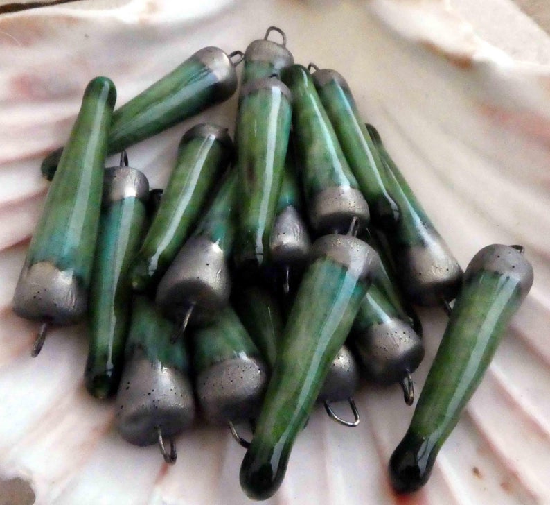 Ceramic Spikes Earring Charms -Algae Bloom