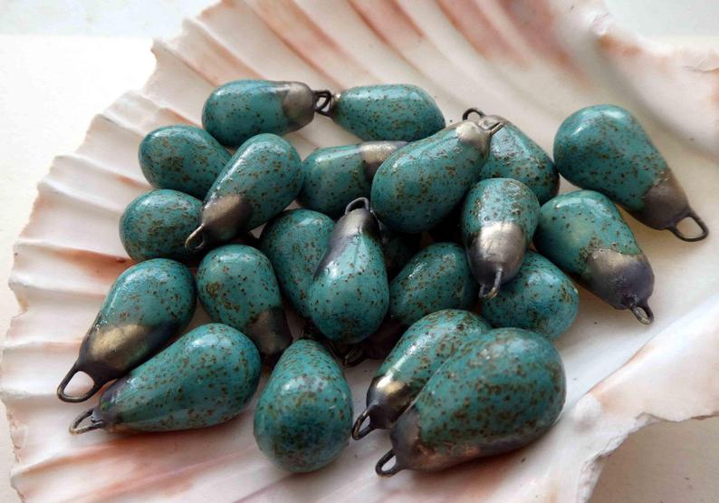 Ceramic Drops Earring Charms -Green Sandstone