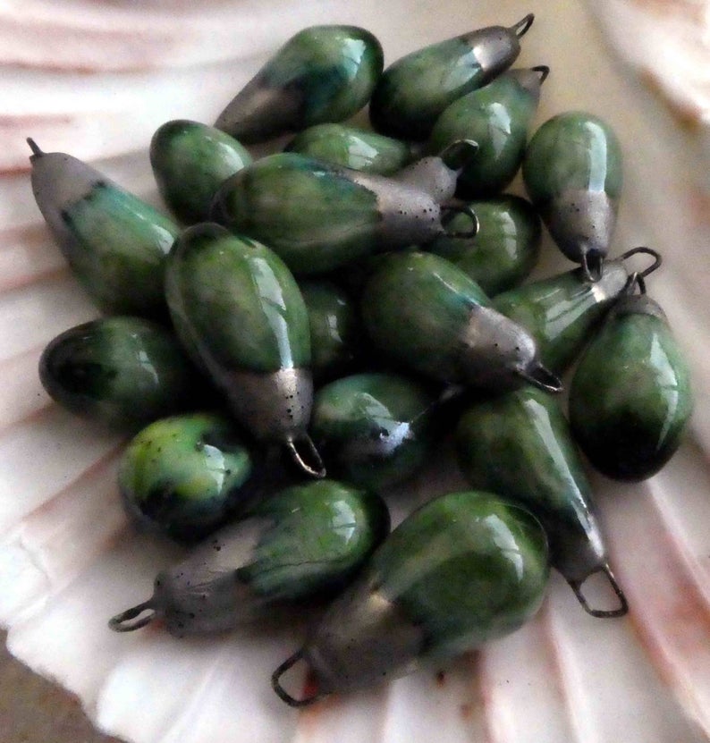 Ceramic Drops Earring Charms - Algae Bloom