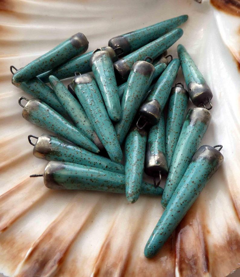 Ceramic Drops Earring Charms -Green Sandstone