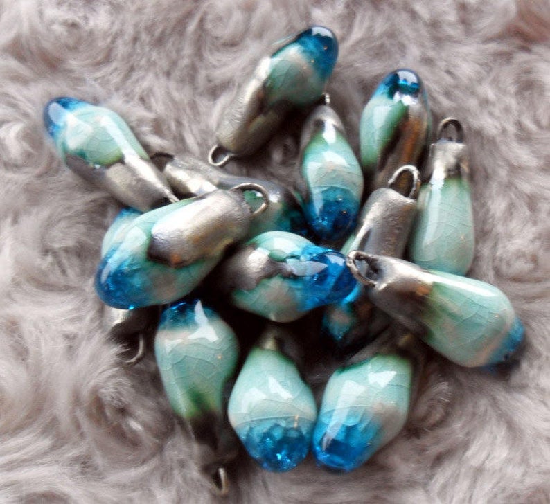 Ceramic Drops Earring Charms - Turquoise Crackle