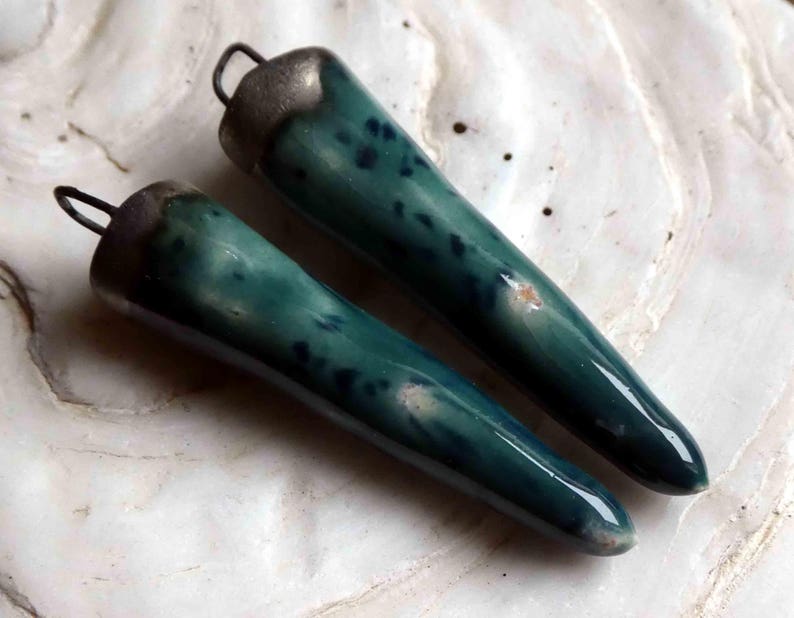 Ceramic Bronzy Spikes Earring Charms - Blooming Blue