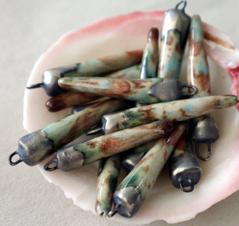 Ceramic Bronzy Spike Earring Charms - Mocha Marble