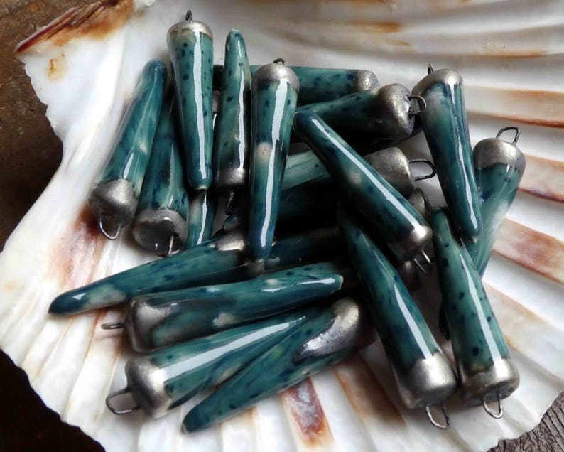 Ceramic Bronzy Spikes Earring Charms - Blooming Blue