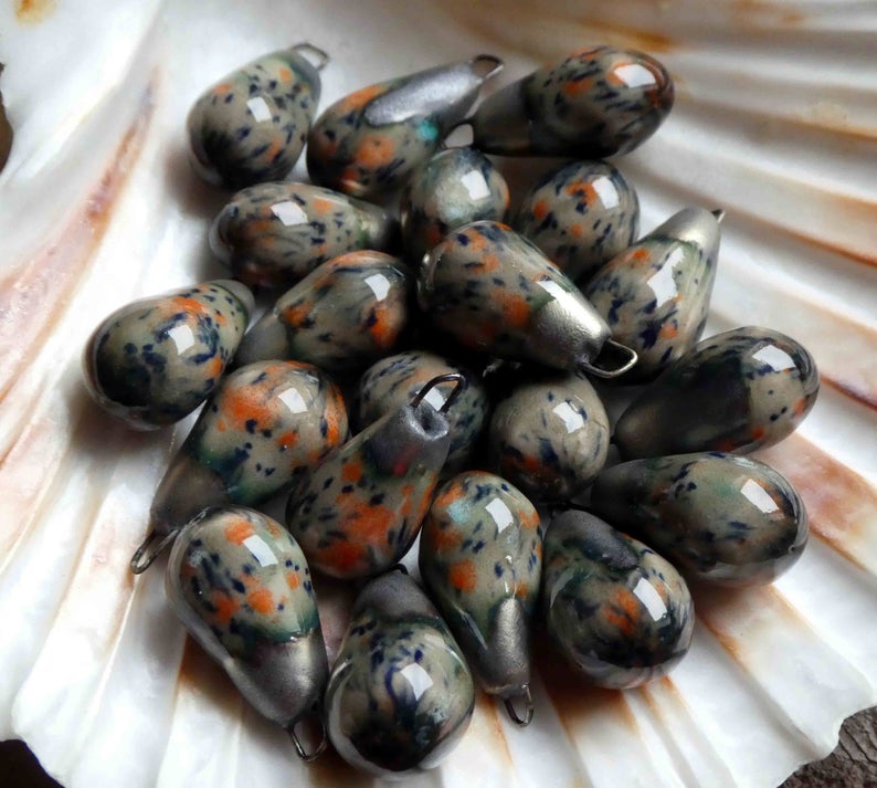 Ceramic Bronzy Drops Earring Charms - Smoke and Fire