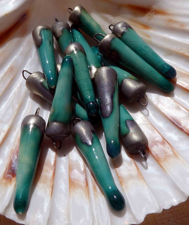 Ceramic Bronzy Spike Earring Charms - Jurassic