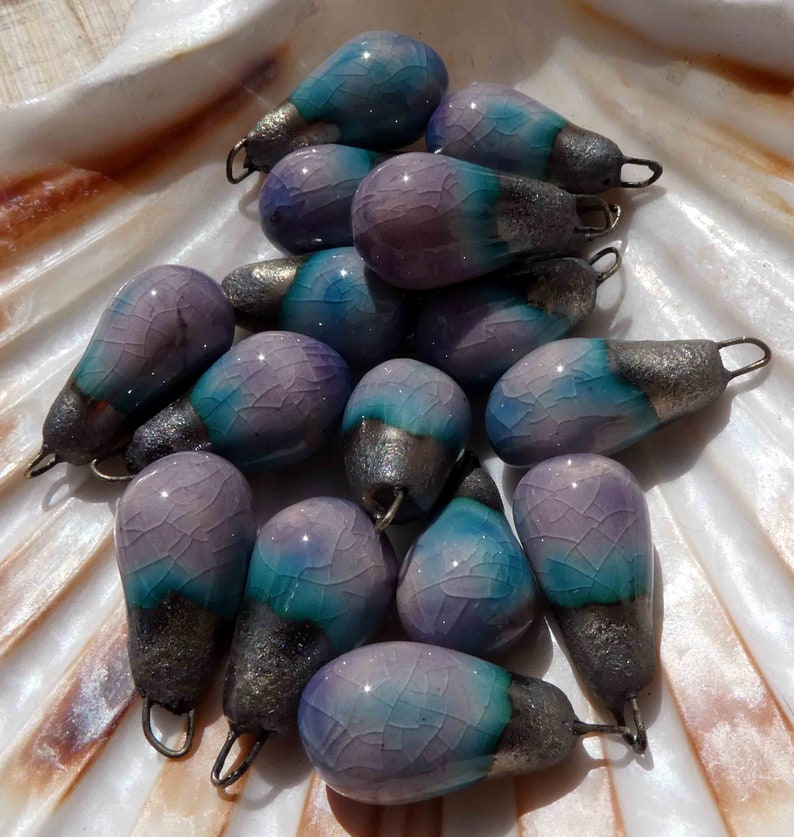 Ceramic Bronzy Drops Earring Charms - Amethyst Crackle