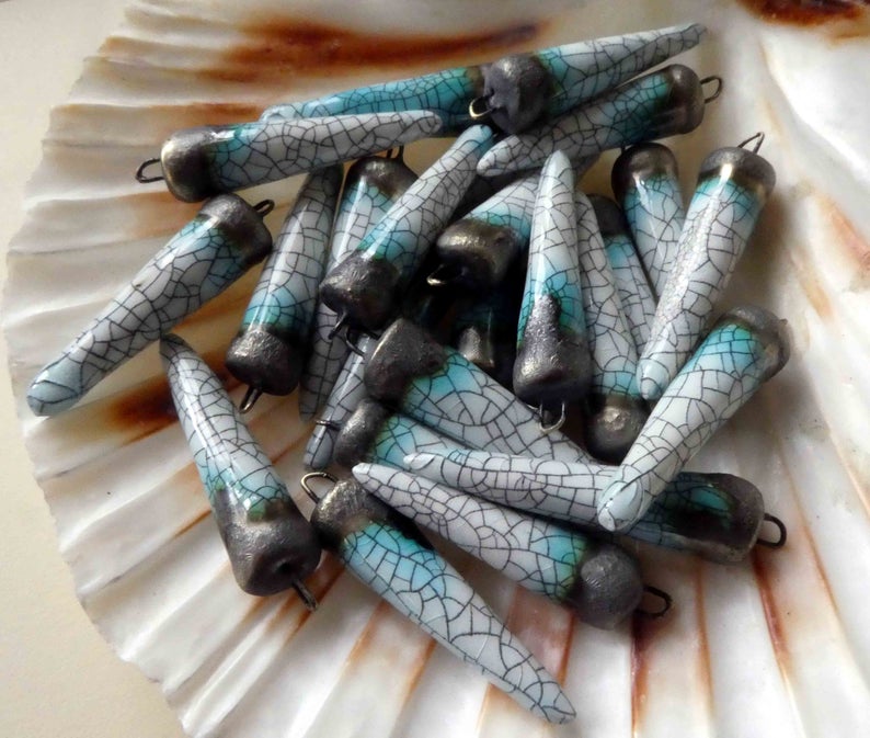 Porcelain Spikes Earring Charms -Black Crackle