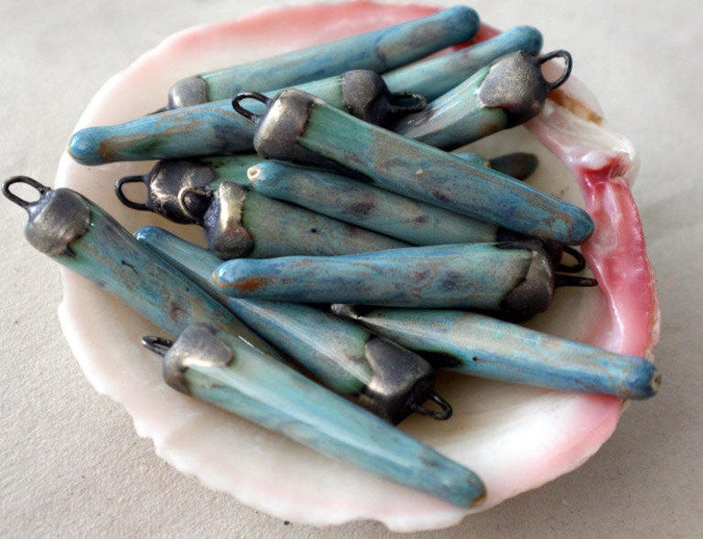 Ceramic Spikes Earring Charms -Blue Agate