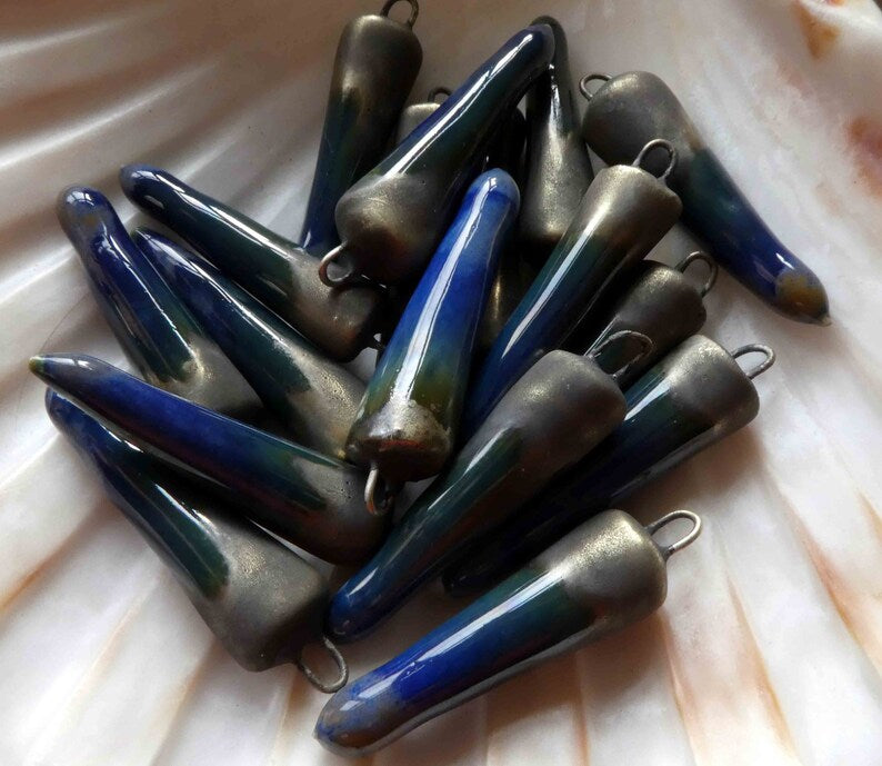 Ceramic Spikes Earring Charms- Indigo Float