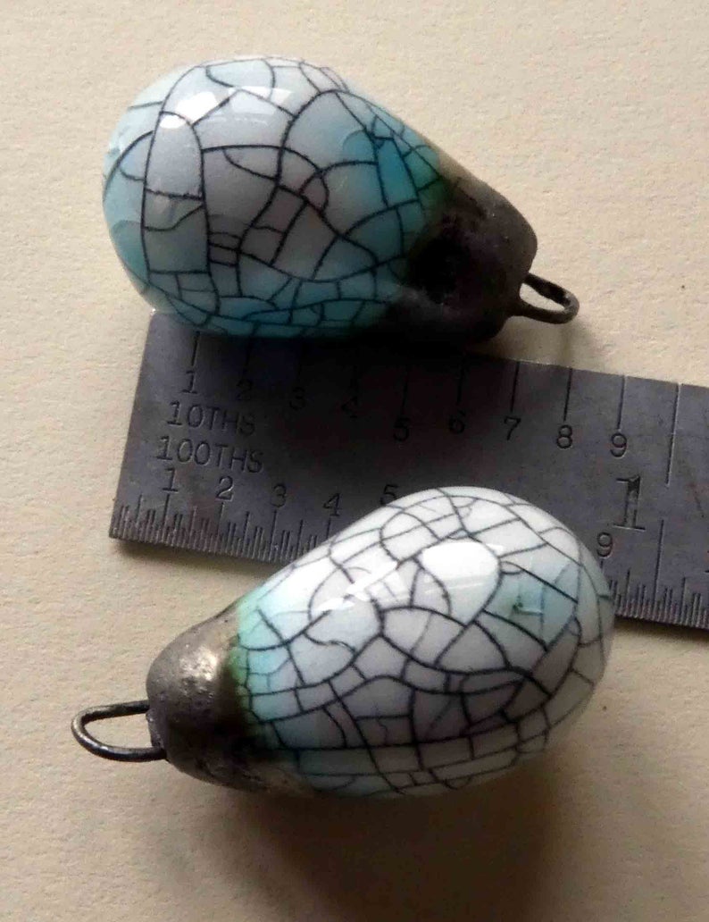 Porcelain Drops Earring Charms -Black Crackle