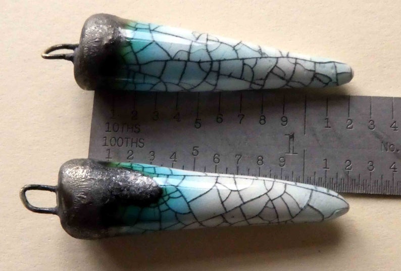 Porcelain Spikes Earring Charms -Black Crackle