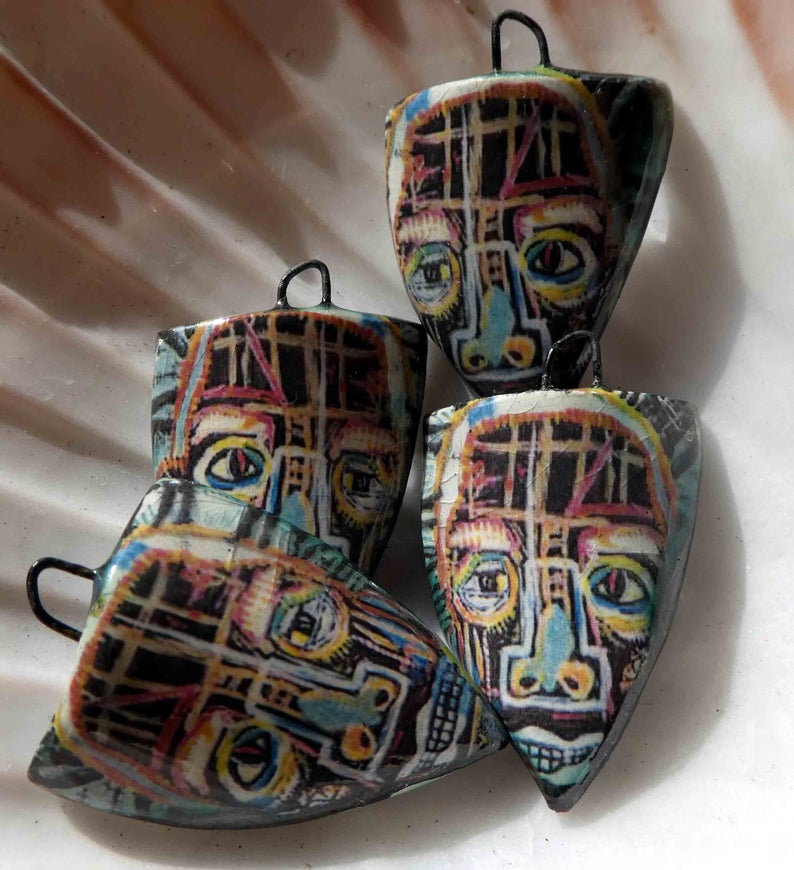Ceramic Decal Basquiat Shield Earring Charms #5