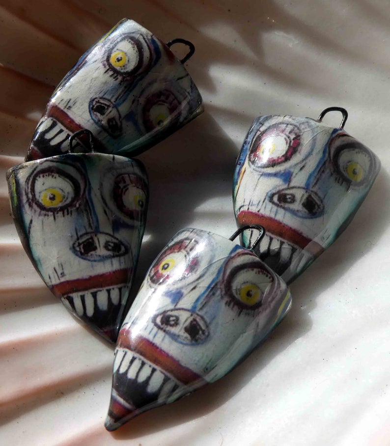 Ceramic Decal Basquiat Shield Earring Charms #6