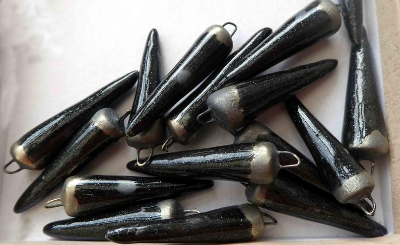 Ceramic Spikes Earring Charms - Black Diamond