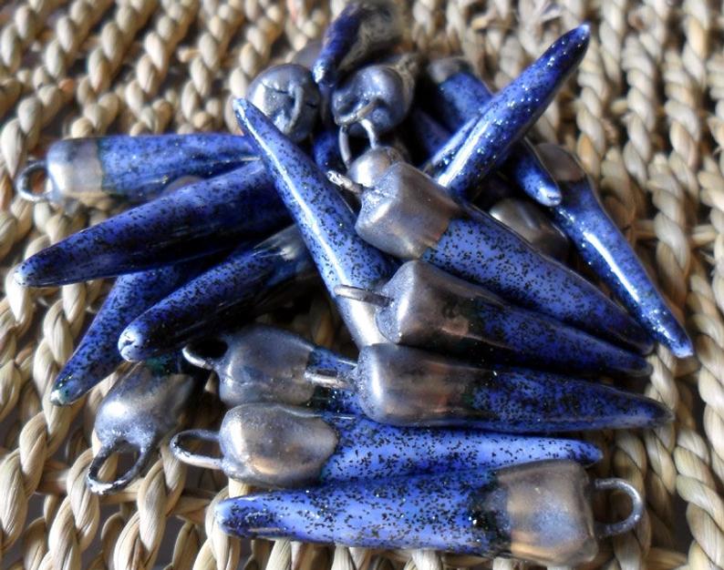Ceramic Bronzy Spike Earring Charms - Sapphire Shimmer
