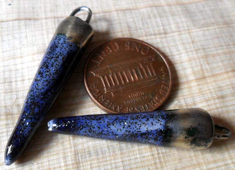Ceramic Bronzy Spike Earring Charms - Sapphire Shimmer