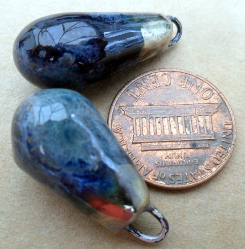 Ceramic Drops Earring Charms - Obsidian