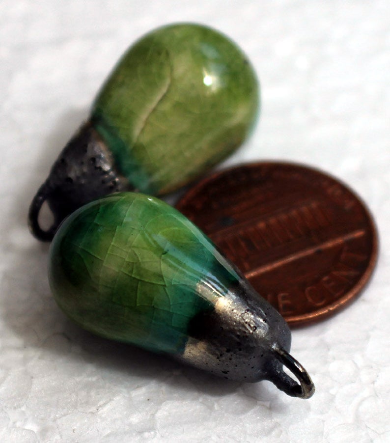 Ceramic Drops Earring Charms - Green Crackle