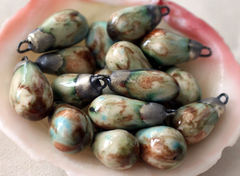 Ceramic Drops Earring Charms - Mocha Marble