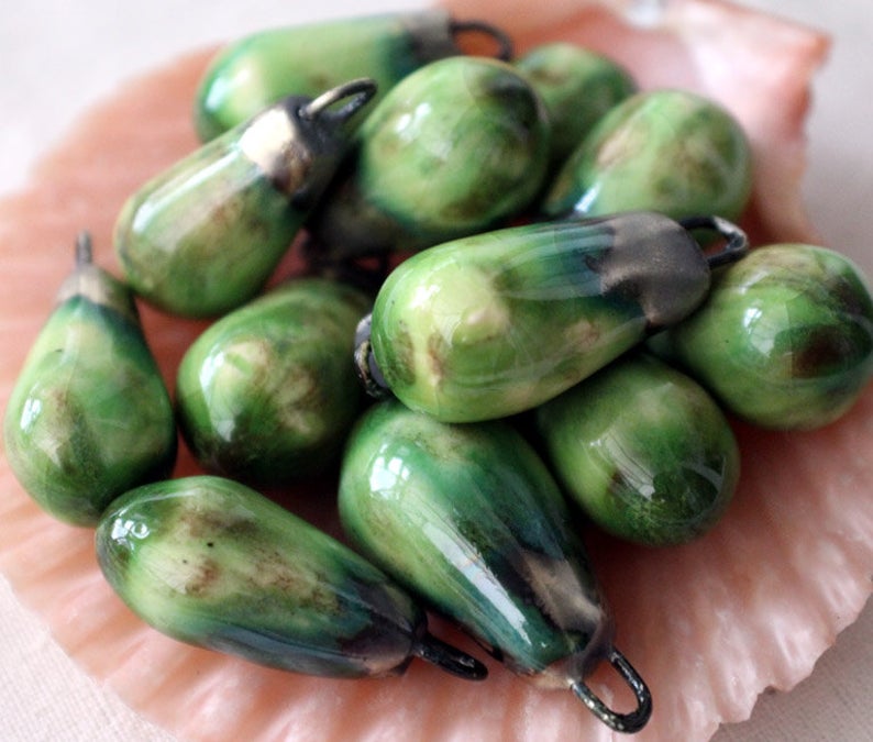 Ceramic Drops Earring Charms - Pistachio