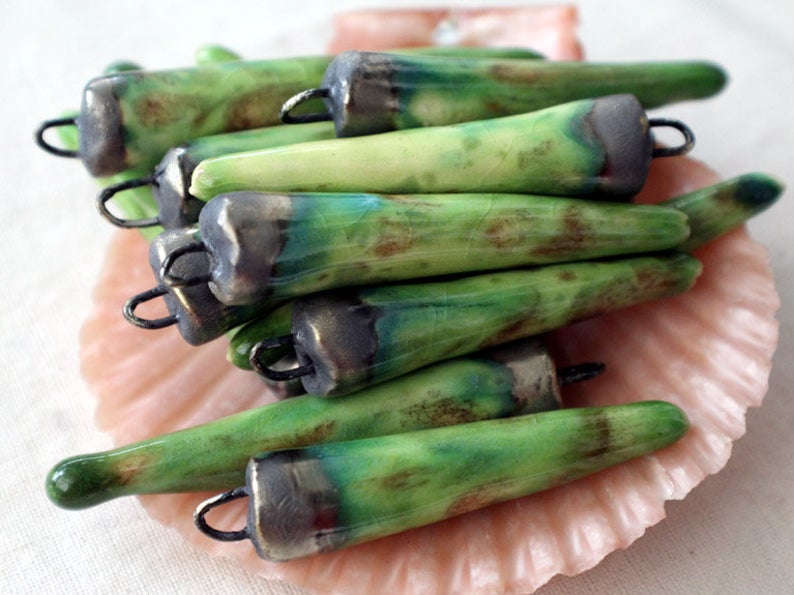 Ceramic Bronzy Spike Earring Charms - Pistachio
