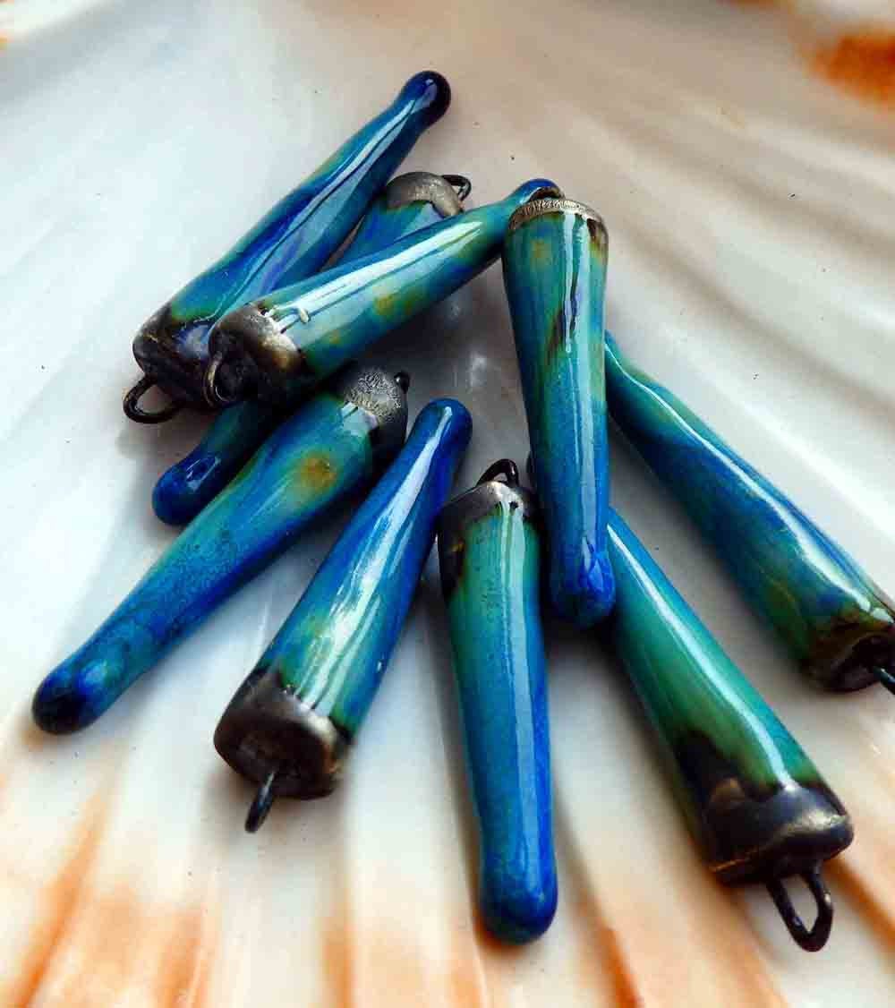 Ceramic Spikes Earring Charms -Blue Azure