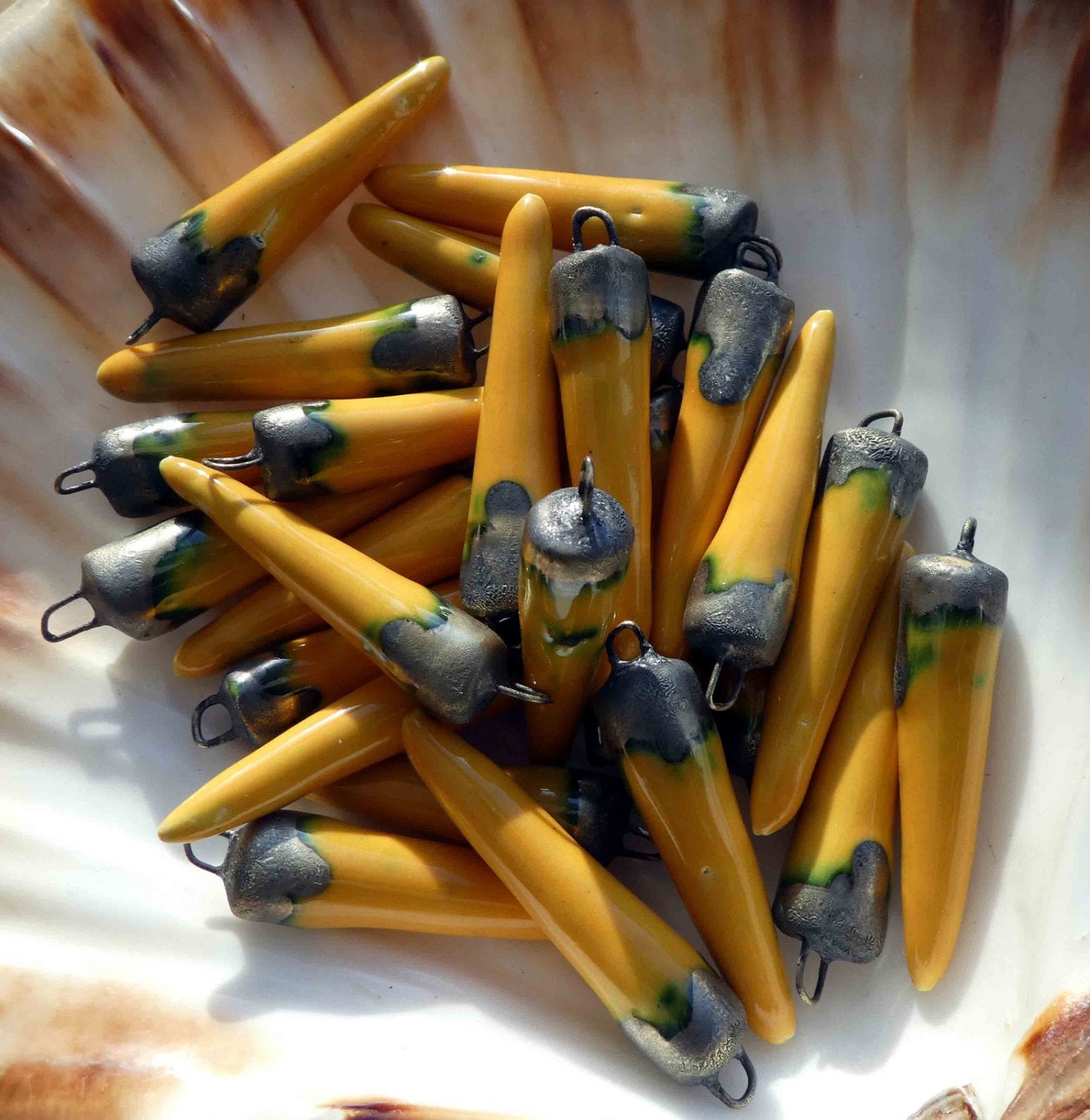 Ceramic Bronzy Spike Earring Charms - Deep Yellow