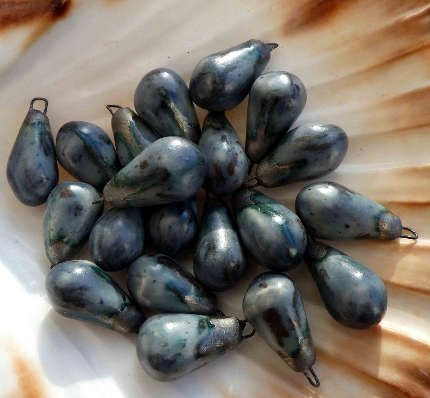 Ceramic Bronzy Droplet Earring Charms Dove Grey