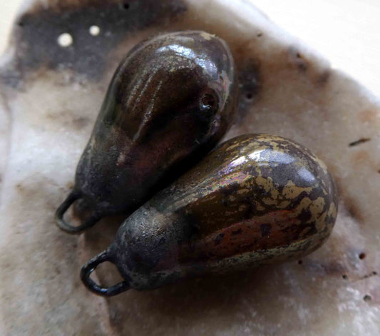 Ceramic Drops Earring Charms - Old Gold Lustre