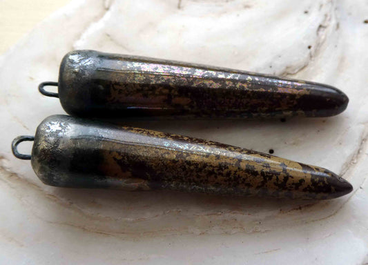 Ceramic Spikes Earring Charms -Old Gold Lustre