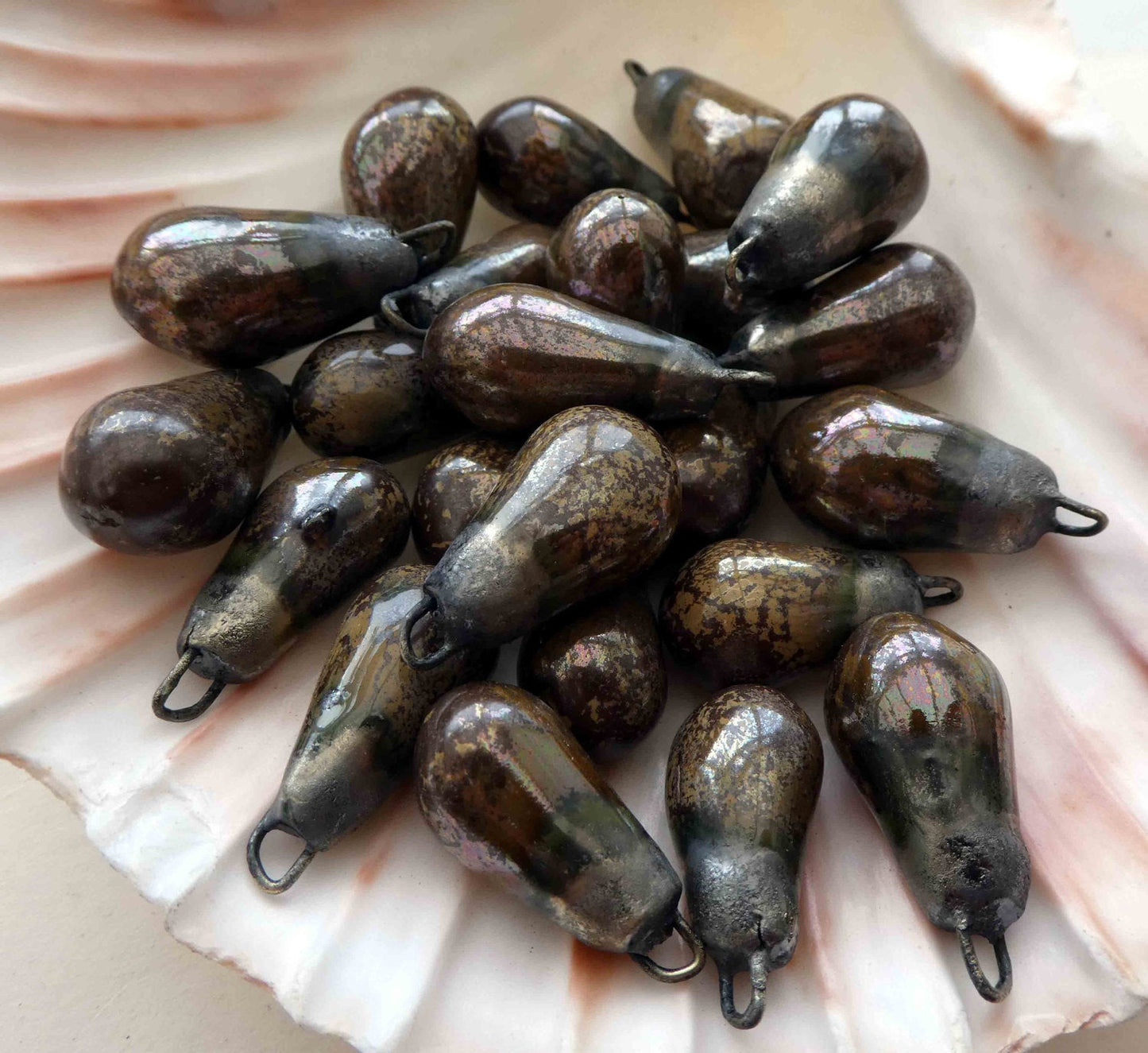 Ceramic Drops Earring Charms - Old Gold Lustre