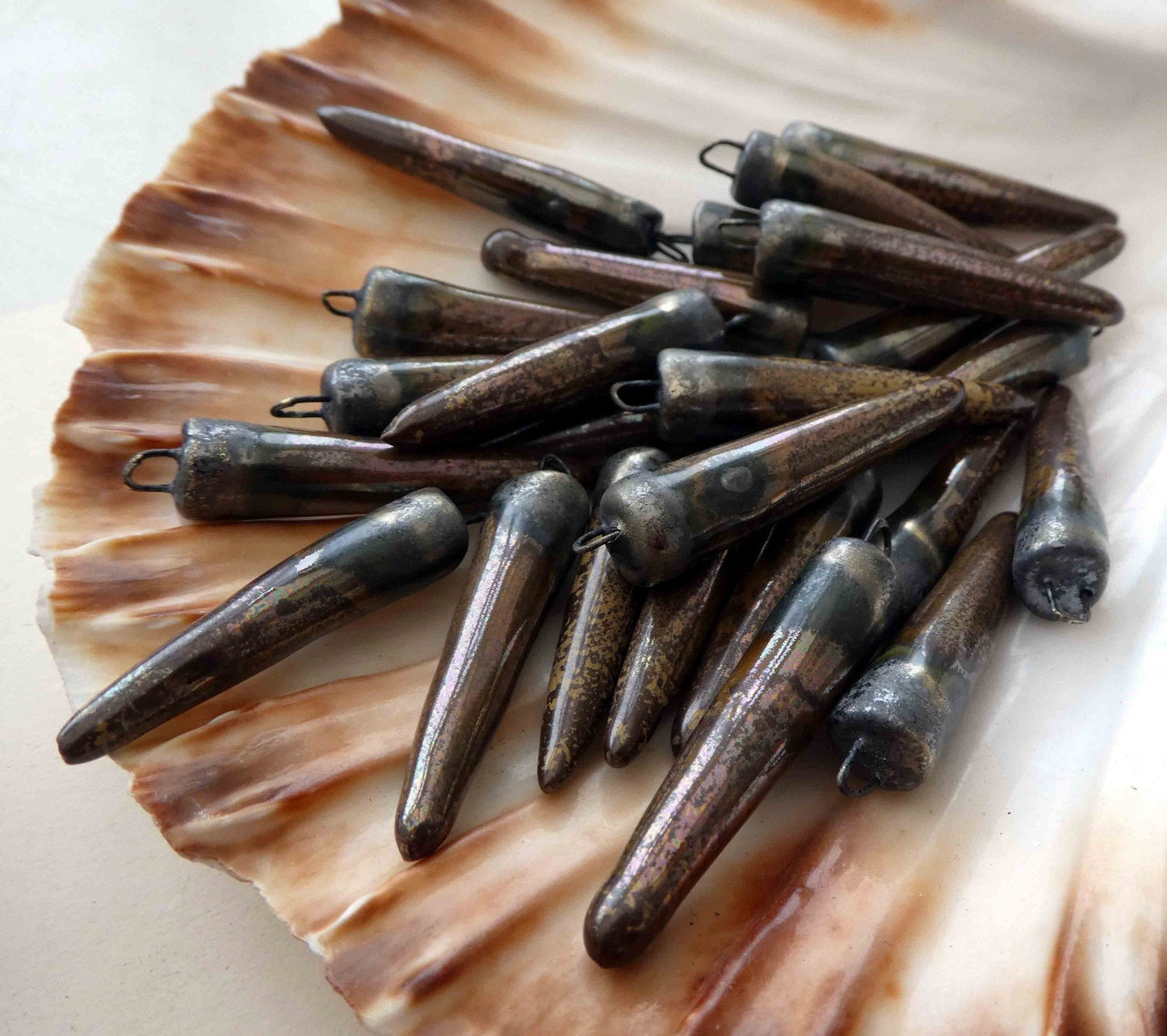 Ceramic Spikes Earring Charms -Old Gold Lustre