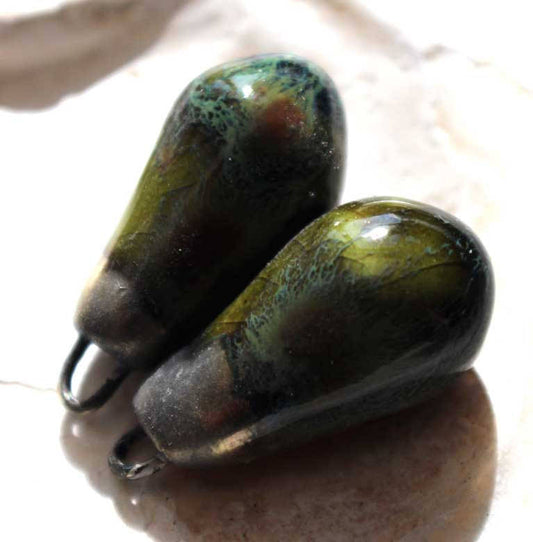 Ceramic Bronzy Droplet Earring Charms - Pagoda