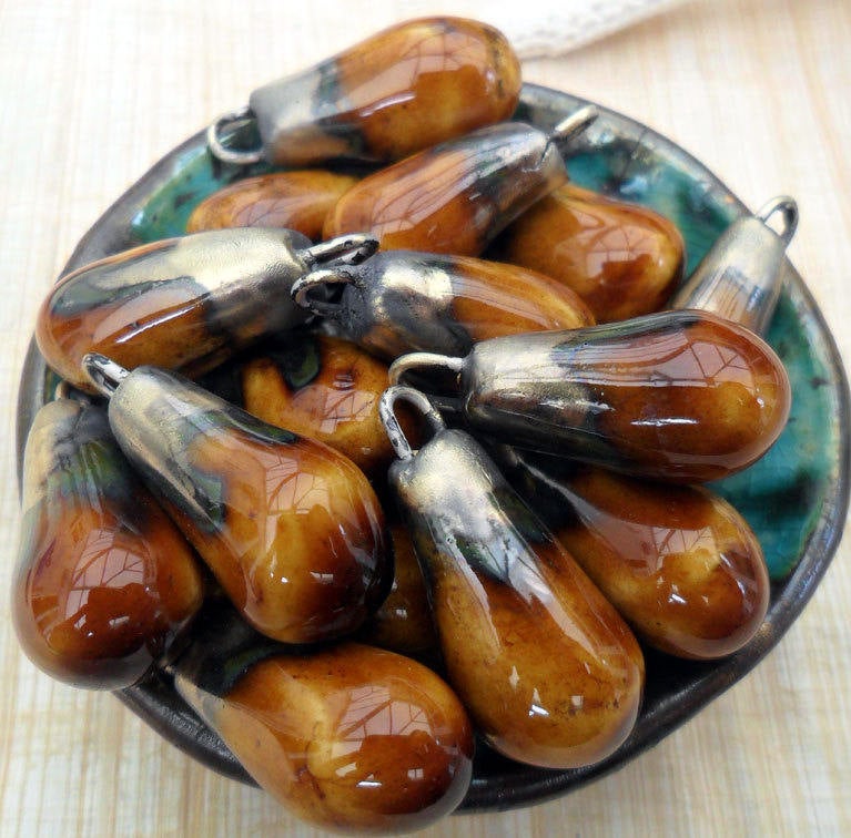 Ceramic Bronzy Droplet Earring Charms - Cognac