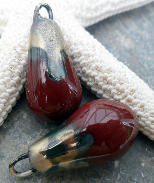 Ceramic Bronzy Drops Earring Charms - Cherry