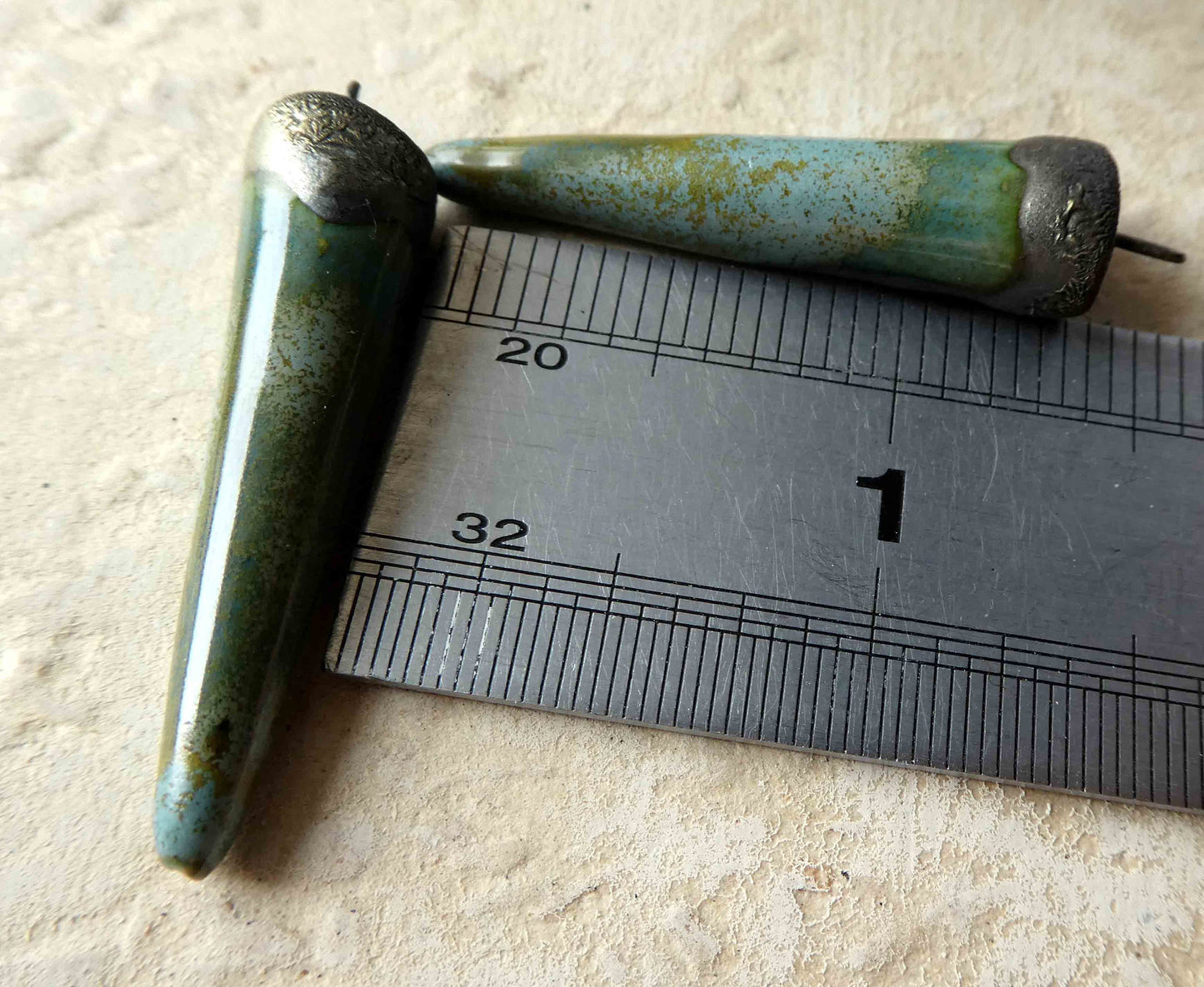 Ceramic Bronzy Spike Earring Charms- Copper Green